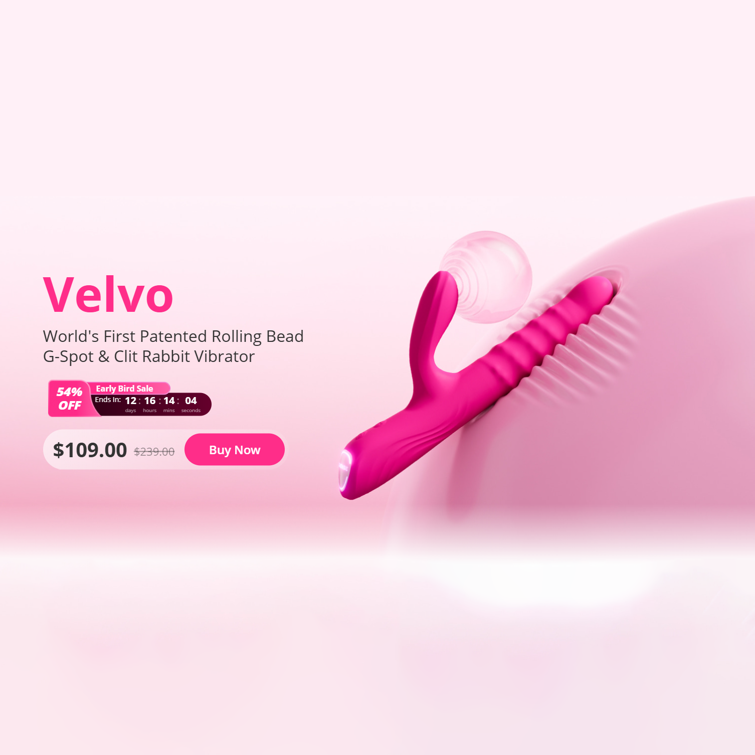Velvo-World's First Patented Rolling Bead G-Spot & Clit Rabbit Vibrator